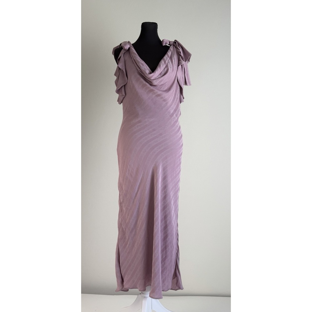 Tularosa Mauve Jacquard Midi Dress M Ruffle Tie Shoulder Open Back Revolve